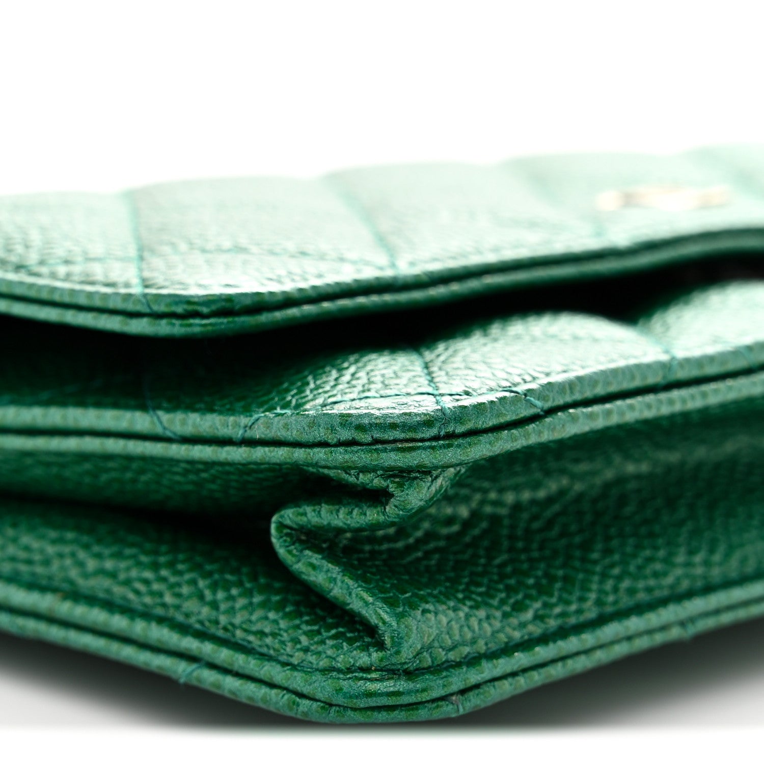 Chanel Metallic Caviar Quilted Wallet On Chain WOC Green 9 of 11