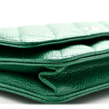 Chanel Metallic Caviar Quilted Wallet On Chain WOC Green 9 of 11