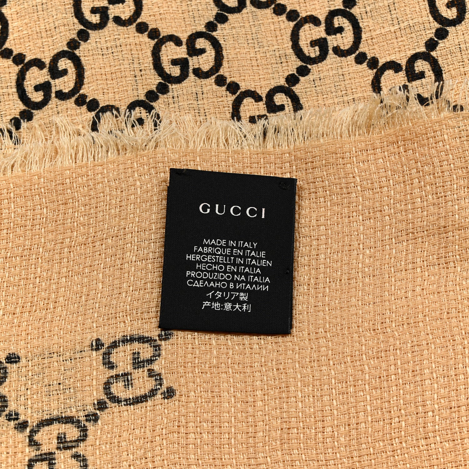 Gucci Linen Wool Silk Lady GG Monogram Straw Scarf Sand Black 4 of 4