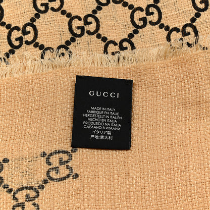 Gucci Linen Wool Silk Lady GG Monogram Straw Scarf Sand Black 4 of 4