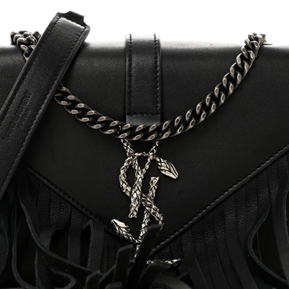 Saint Laurent Calfskin Fringe Baby Snake Monogram Satchel Black 8 of 10