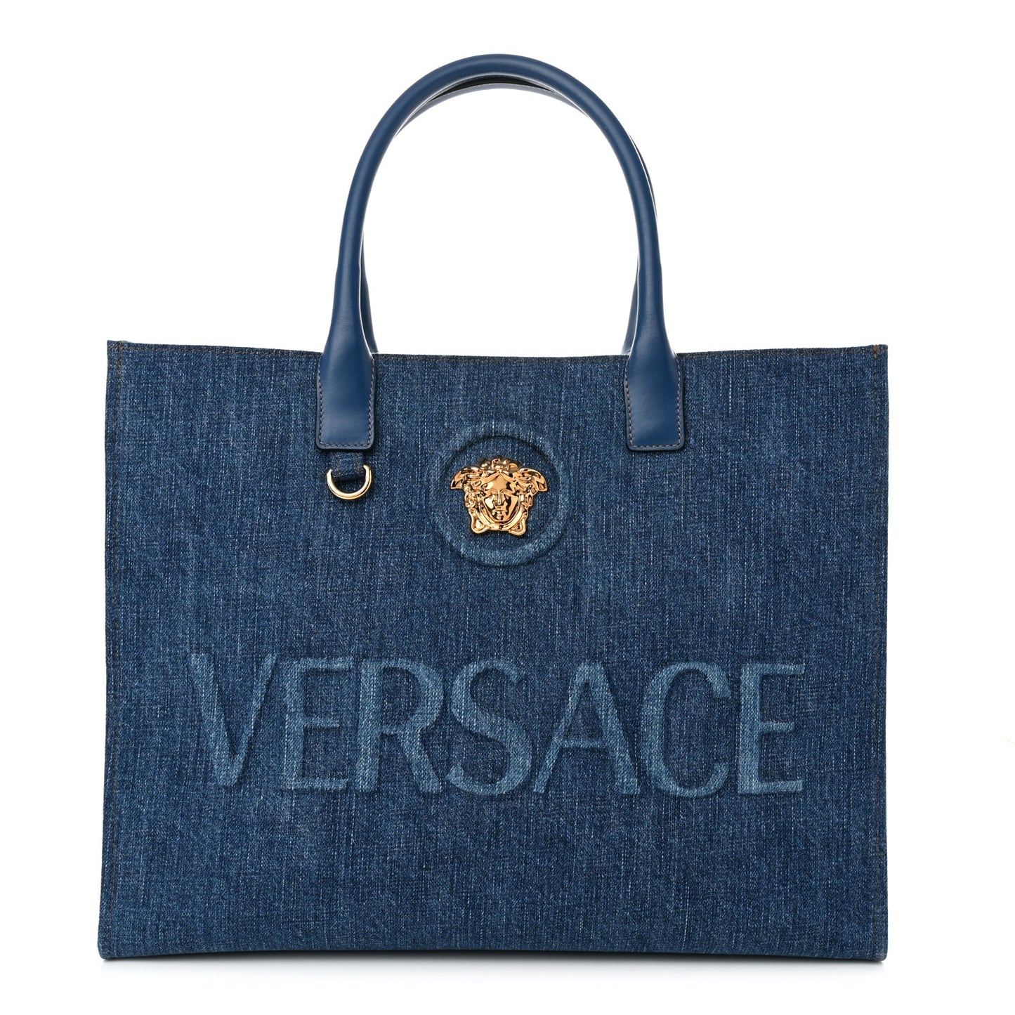 Denim Calfskin La Medusa Tote Bag Blue