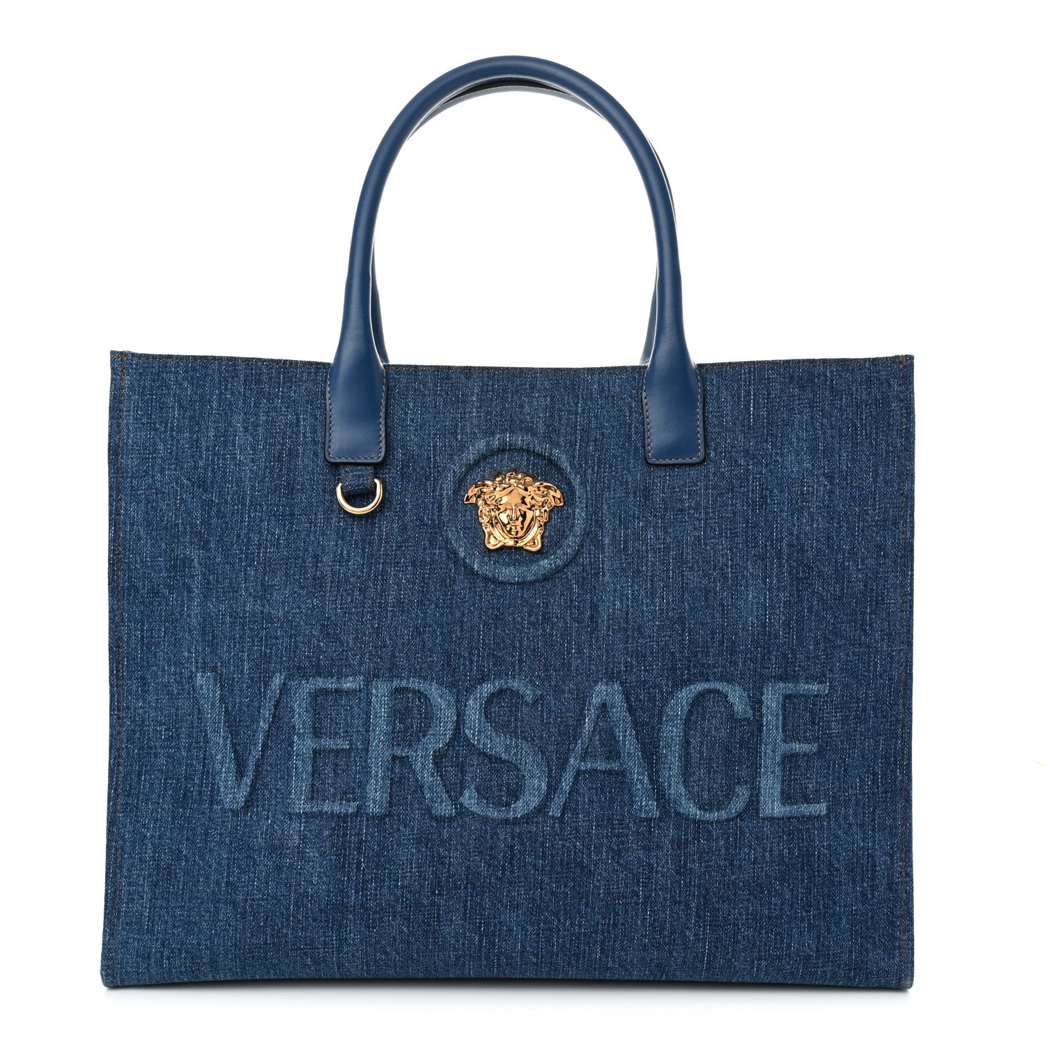 Versace Denim Calfskin La Medusa Tote Bag Blue 1 of 9
