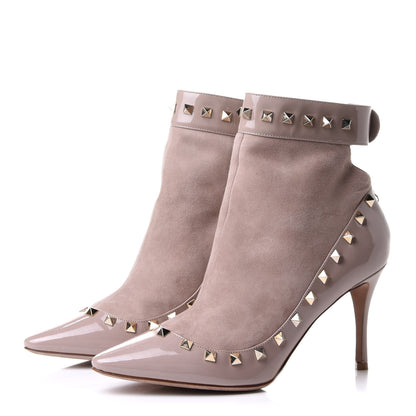 Valentino Garavani Patent Suede Rockstud Ankle Booties 38.5 Poudre 3 of 9