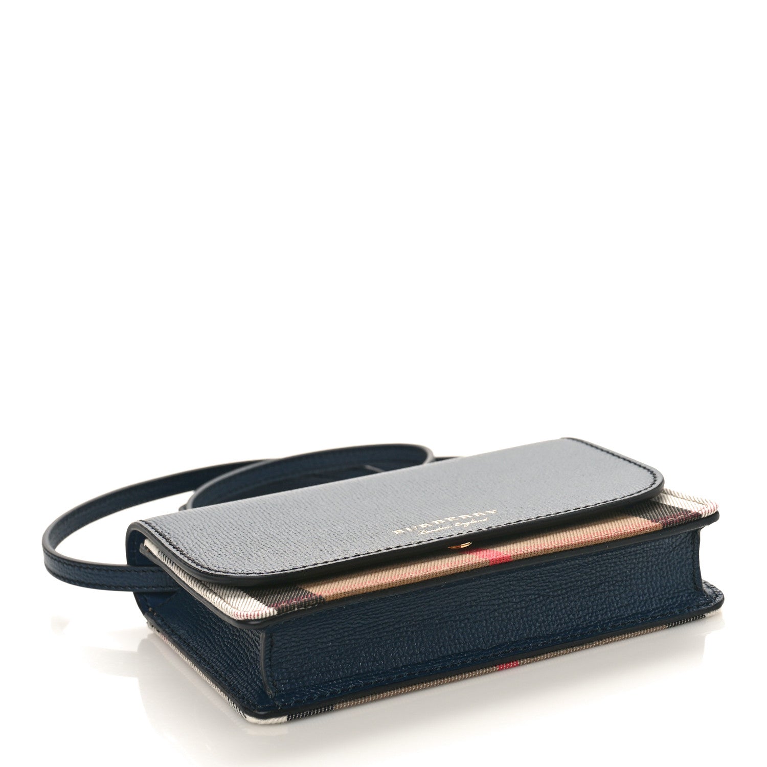 Burberry Derby Calfskin House Check Mini Hampshire Wallet On Chain Ink Blue 4 of 8