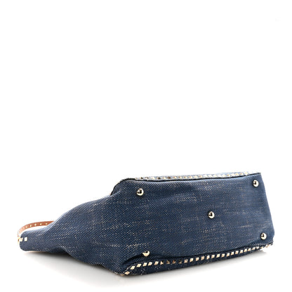 Valentino Garavani Denim Large Rockstud Tote Blue Brown 4 of 9