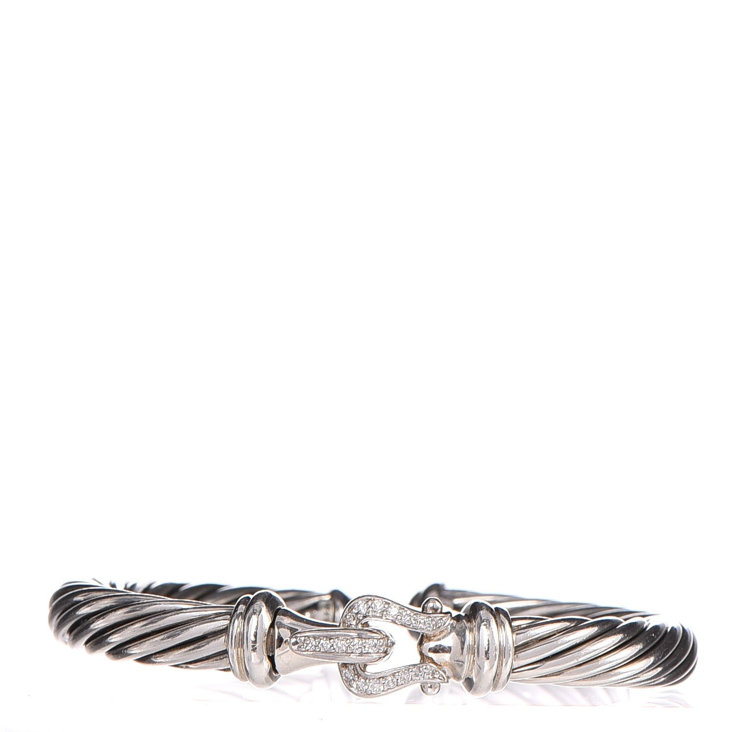 David Yurman Sterling Silver Diamond 7mm Cable Buckle Cuff Bracelet 1 of 4