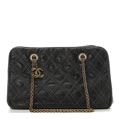 Chanel Calfskin Quilted Stitch Triptych Tote Black 1 of 14