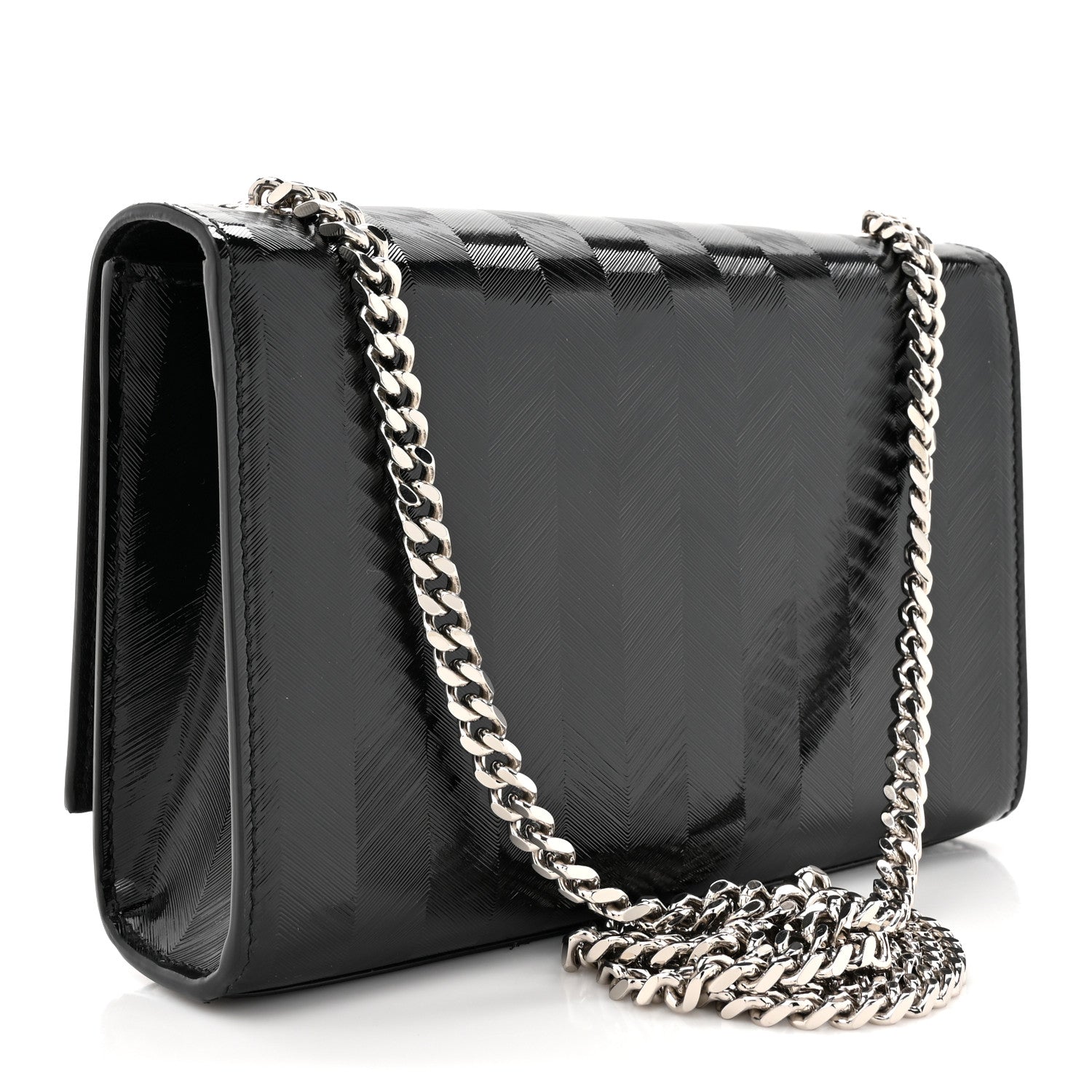 Saint Laurent Patent Textured Striped Small Classic Monogram Kate Tassel Satchel Black 3 of 10