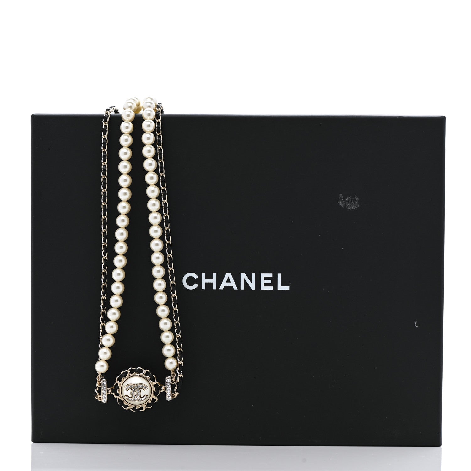 Chanel Pearl Crystal Lambskin CC Long Necklace Gold Black 7 of 7