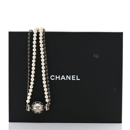 Chanel Pearl Crystal Lambskin CC Long Necklace Gold Black 7 of 7