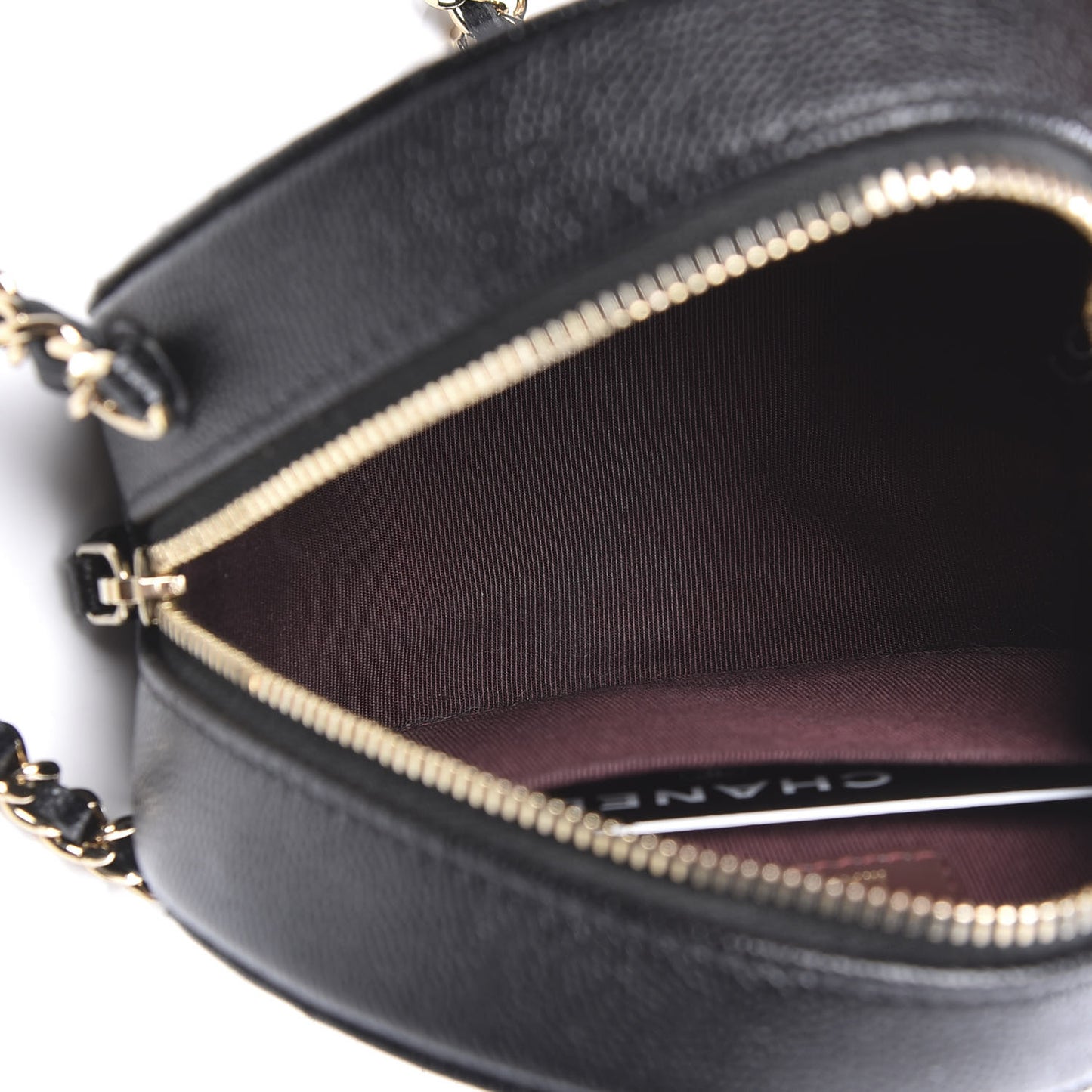 Caviar Quilted Round Clutch With Chain Black