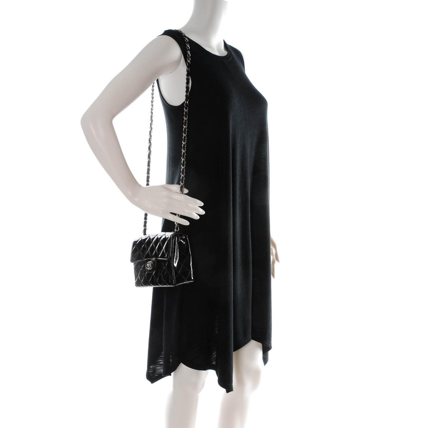 Patent Calfskin Quilted Mini Square Flap Black