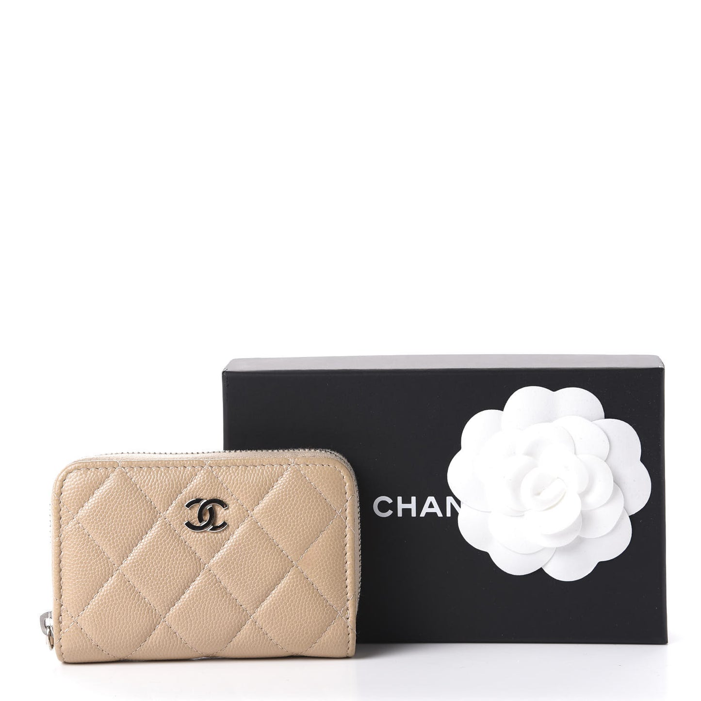 Caviar Quilted Zip Around Coin Purse Beige