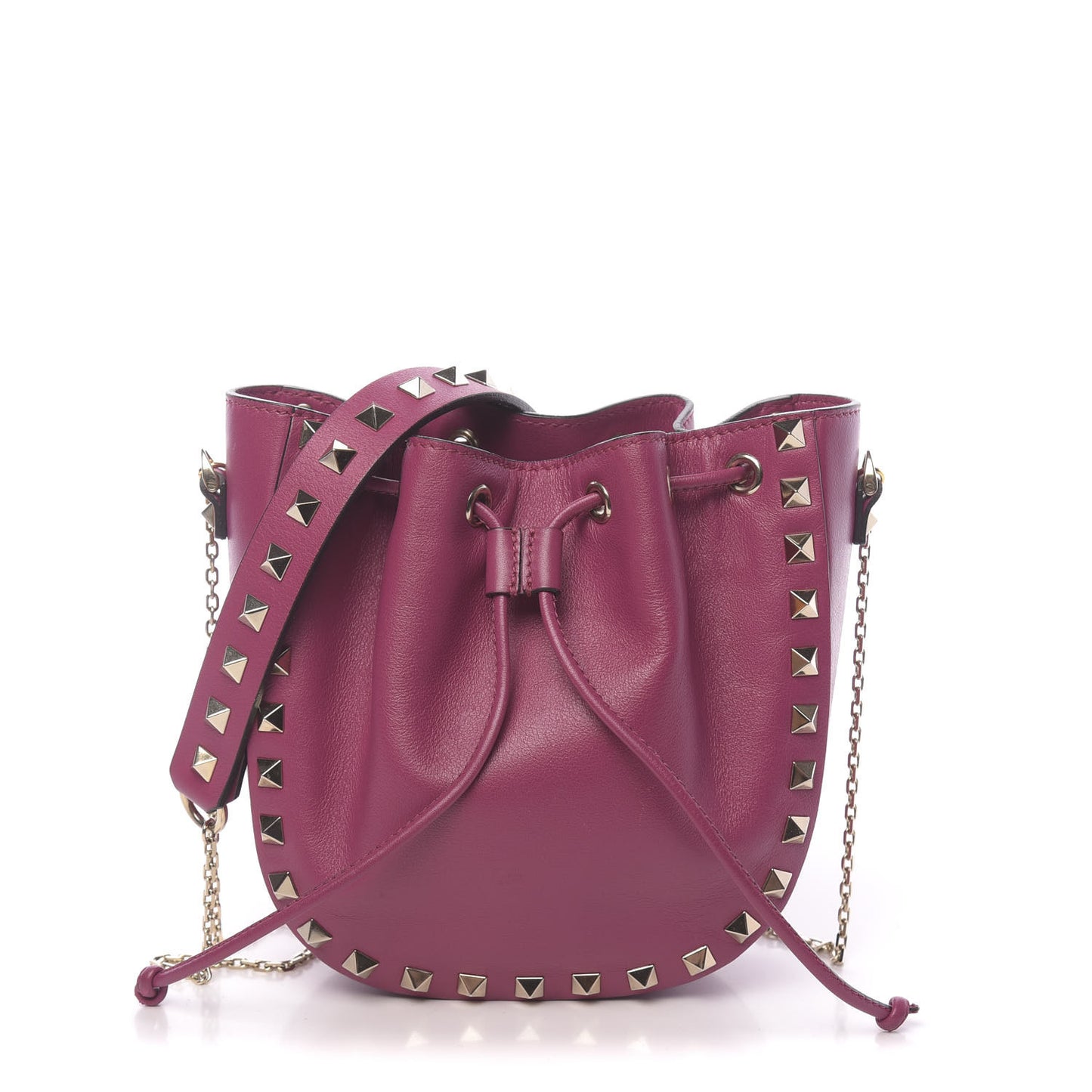 Vitello Mini Rockstud Chain Strap Bucket Bag Deep Cyclamin