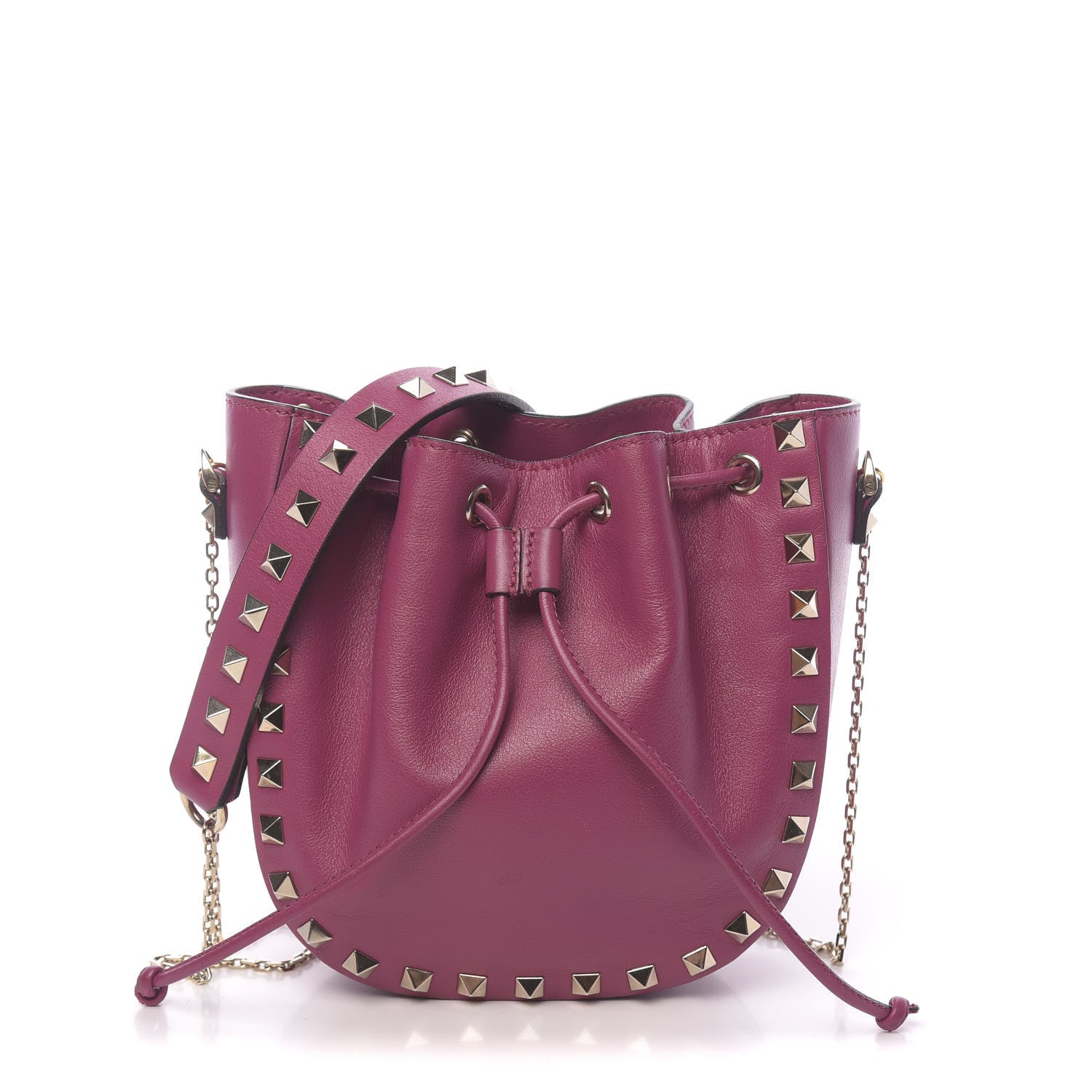 Valentino Garavani Vitello Mini Rockstud Chain Strap Bucket Bag Deep Cyclamin 1 of 9