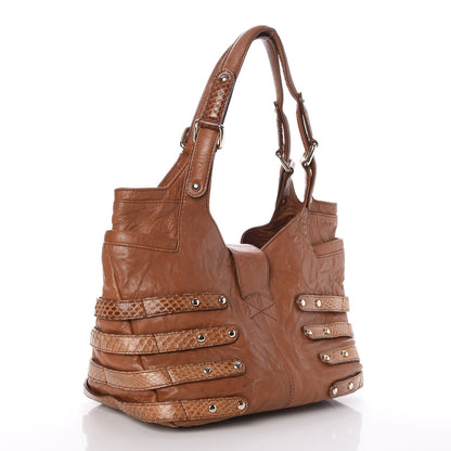 Jimmy Choo Calfskin Snakeskin Bree Biker Shoulder Bag Tan 3 of 13
