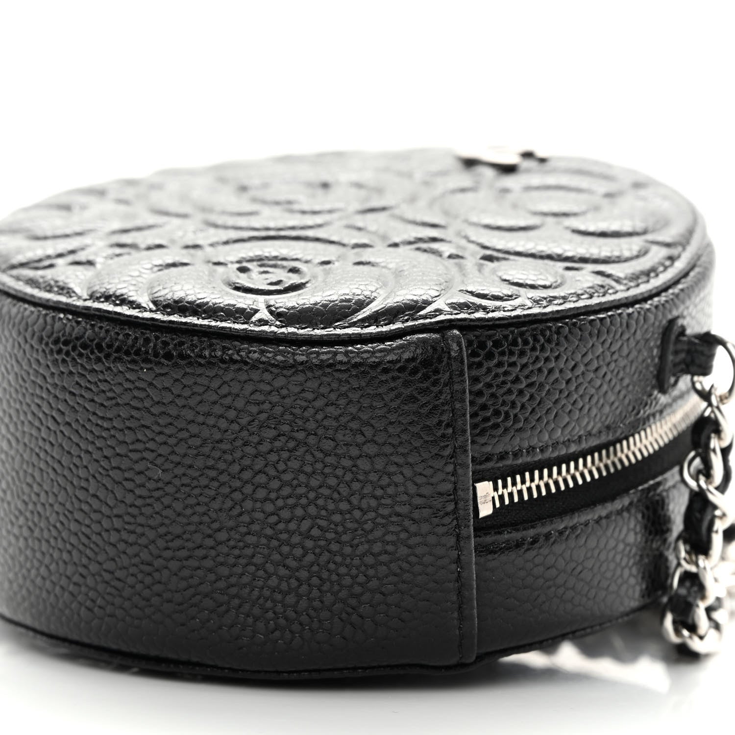 Chanel Caviar Camellia Embossed Round Clutch With Chain Black 10 of 11