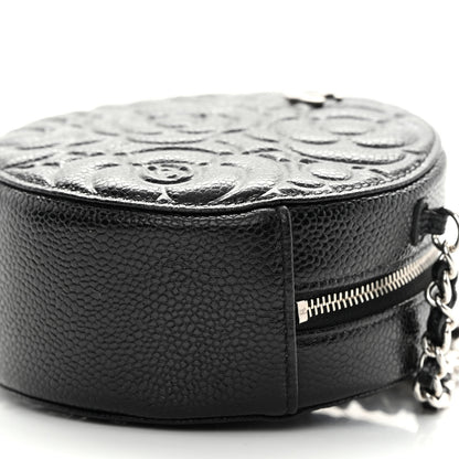 Chanel Caviar Camellia Embossed Round Clutch With Chain Black 10 of 11