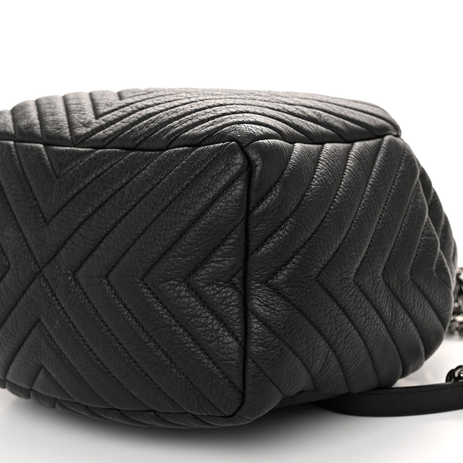Chanel Deerskin Chevron Medium CC Chain Bucket Drawstring Bag Black 10 of 11
