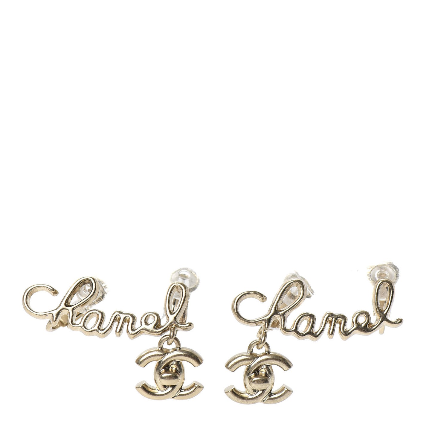 Metal CC Turnlock Climber Clip On Earrings Gold
