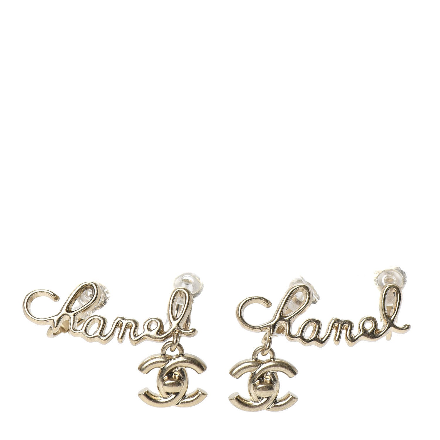 Chanel Metal CC Turnlock Climber Clip On Earrings Gold 1 of 4