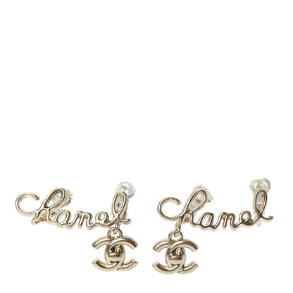 Chanel Metal CC Turnlock Climber Clip On Earrings Gold 1 of 4