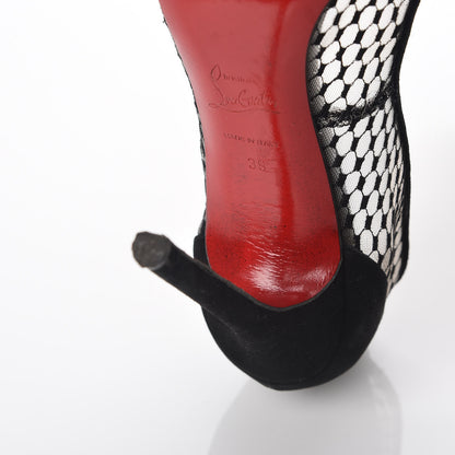 Christian Louboutin Fishnet Kid Suede Resille Follies 100 Pumps 39 Natural Black 12 of 13