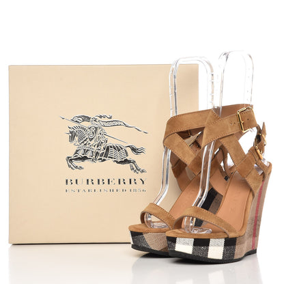 Burberry Suede Check Goldfinch Wedge 37.5 Sandstone 8 of 10