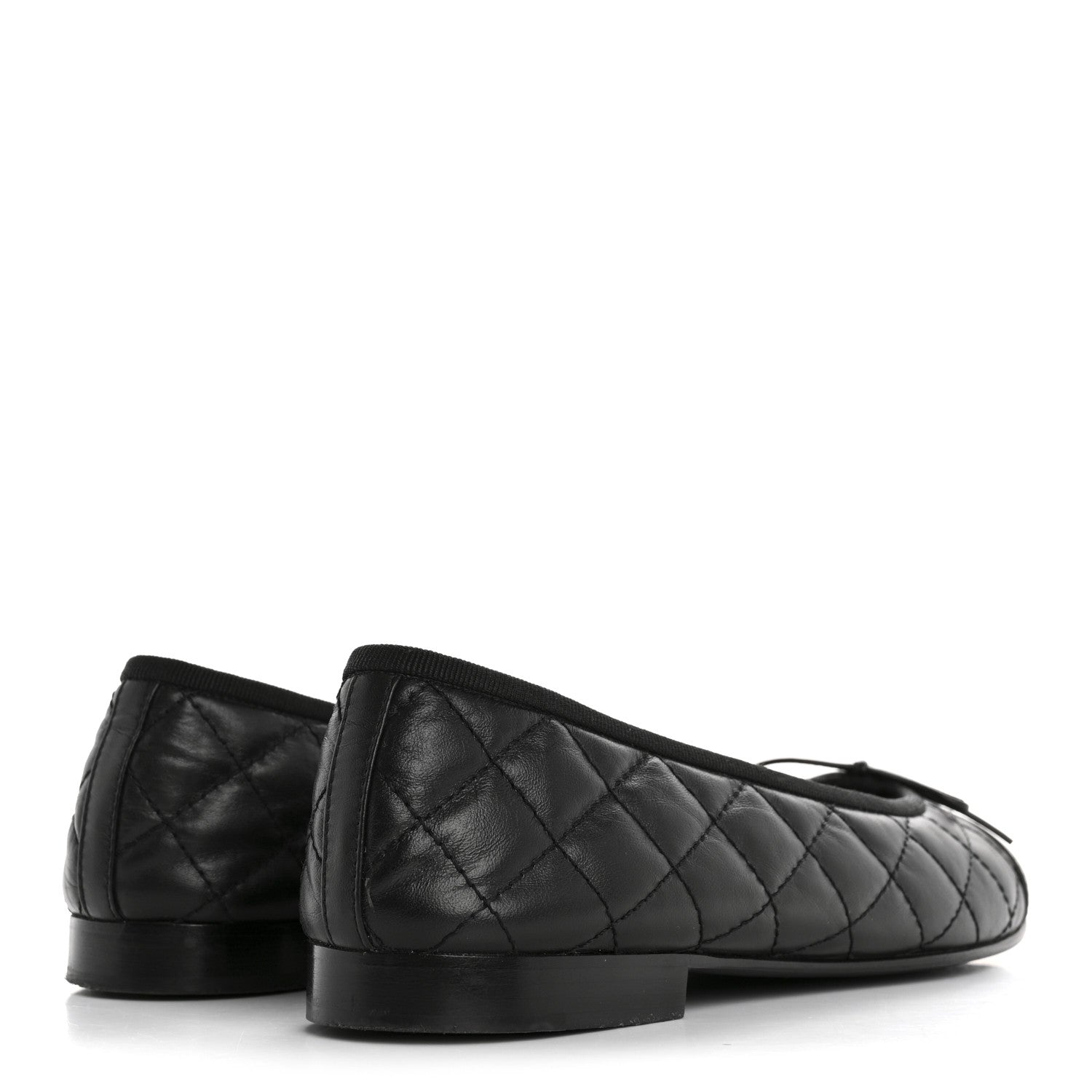 Chanel Aged Calfskin Quilted CC Cap Toe Ballerina Flats 37 Black 5 of 10