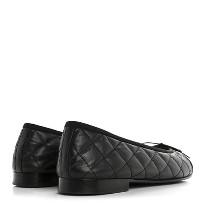 Chanel Aged Calfskin Quilted CC Cap Toe Ballerina Flats 37 Black 5 of 10