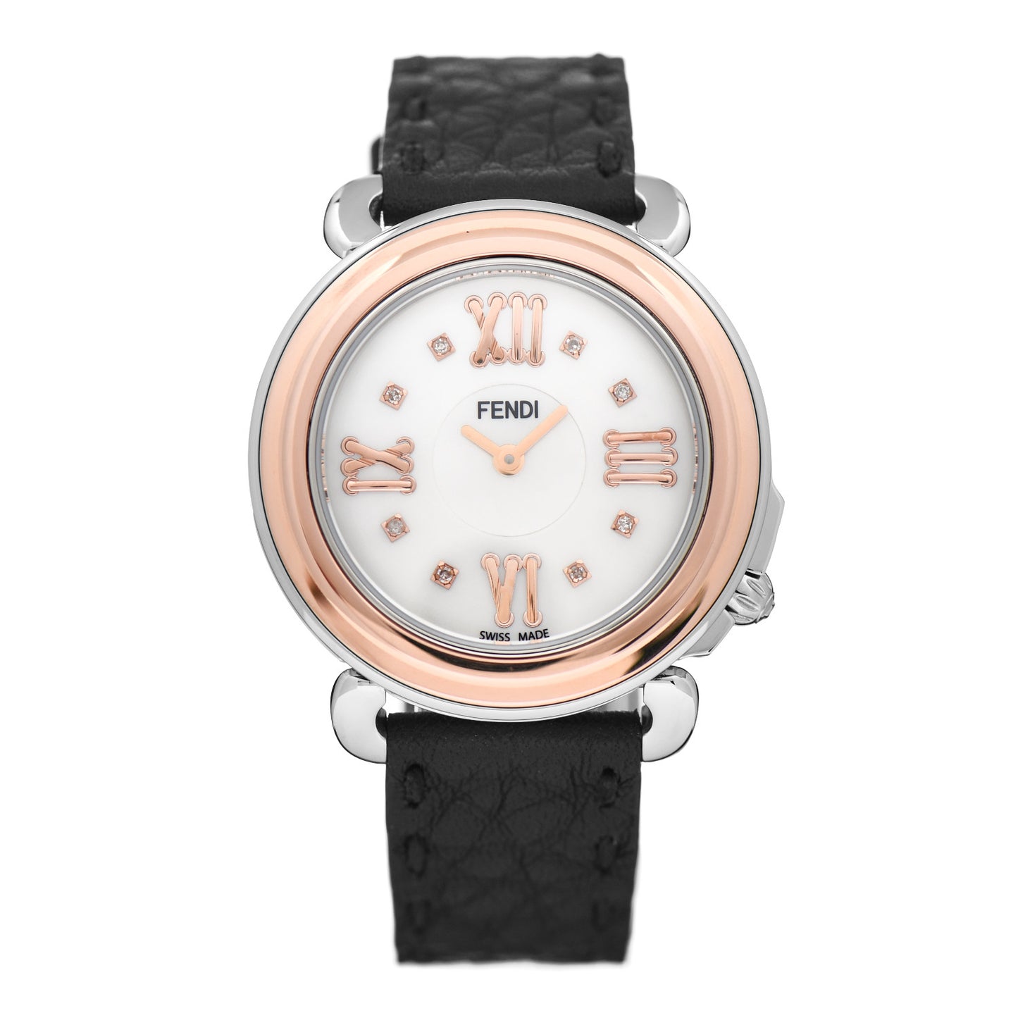 Stainless Steel 18K Rose Gold Calfskin Diamond Mother of Pearl 37mm Selleria Quartz Watch