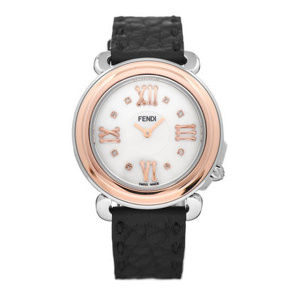 Fendi Stainless Steel 18K Rose Gold Calfskin Diamond Mother of Pearl 37mm Selleria Quartz Watch 1 of 5