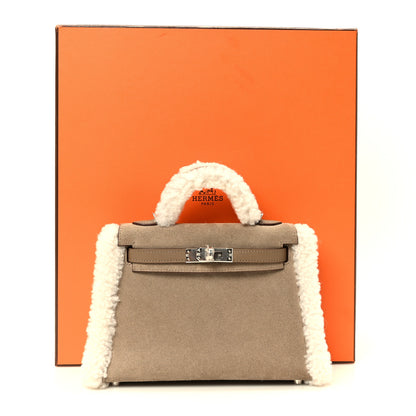 Hermes Veau Grizzly Mouton Shearling Swift Teddy Mini Kelly 20 Gris Caillou Ecru Etoupe 10 of 10