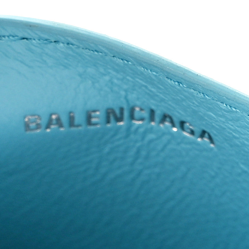 Grained Calfskin Logo Cash Rounded Card Holder Blue