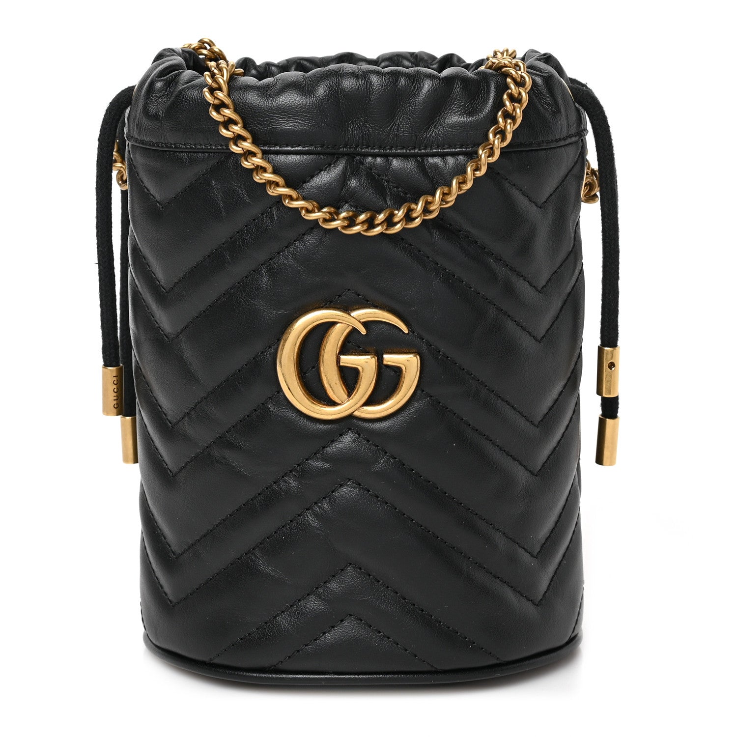 Gucci Calfskin Matelasse Mini GG Marmont 2.0 Bucket Bag Black 1 of 9