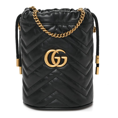 Gucci Calfskin Matelasse Mini GG Marmont 2.0 Bucket Bag Black 1 of 9