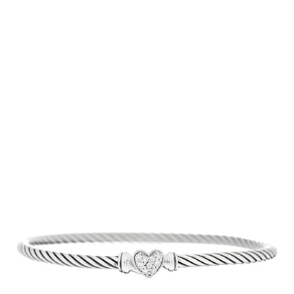 David Yurman Sterling Silver Diamond Cable Collectibles Heart Bracelet 1 of 3