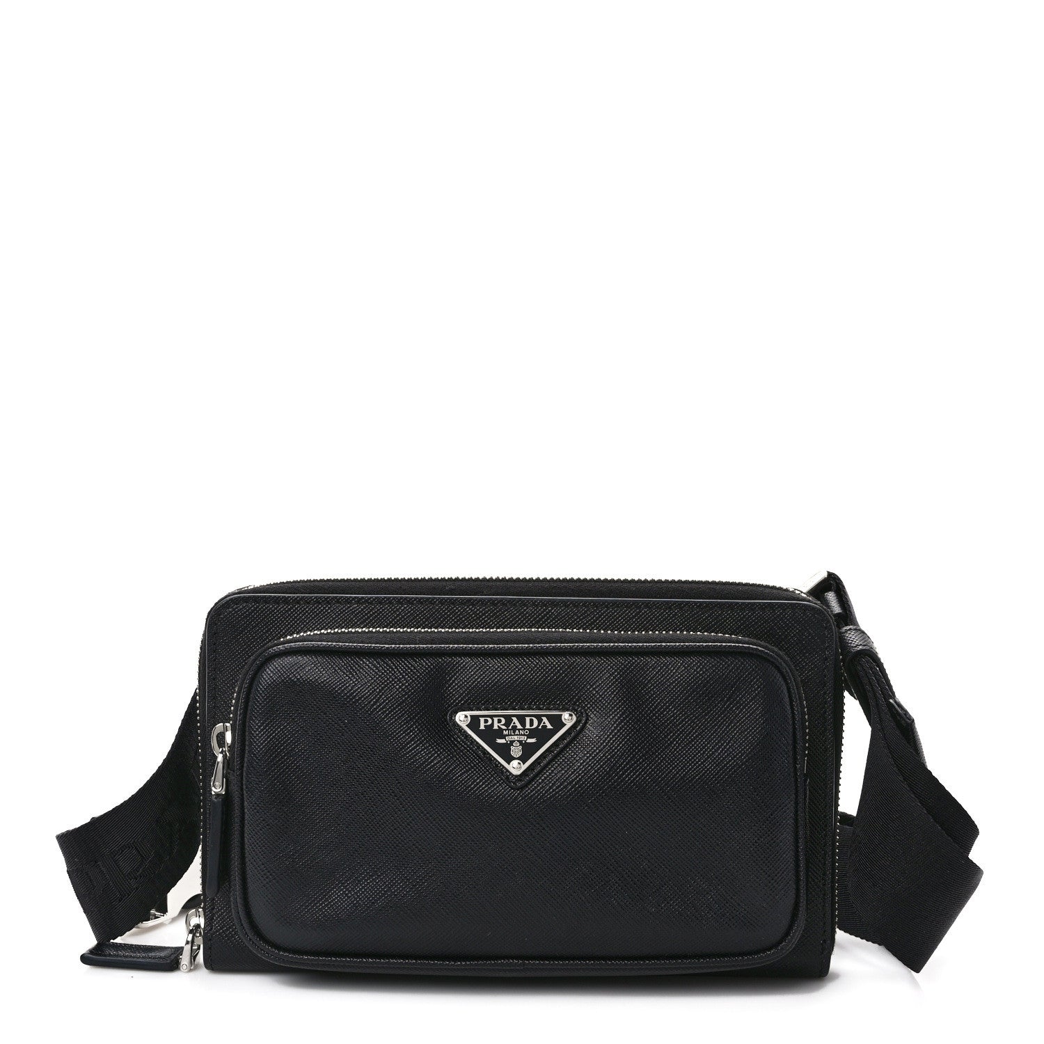 Prada Saffiano Travel Double Zip Crossbody Belt Bag Black 1 of 14