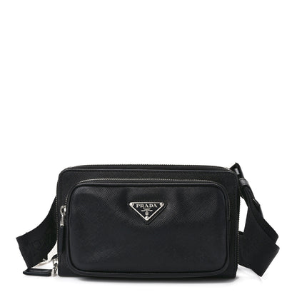 Prada Saffiano Travel Double Zip Crossbody Belt Bag Black 1 of 14