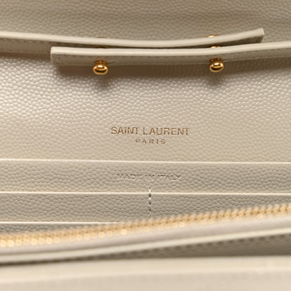 Saint Laurent Grain De Poudre Matelasse Chevron Monogram Chain Wallet Crema Soft 6 of 10