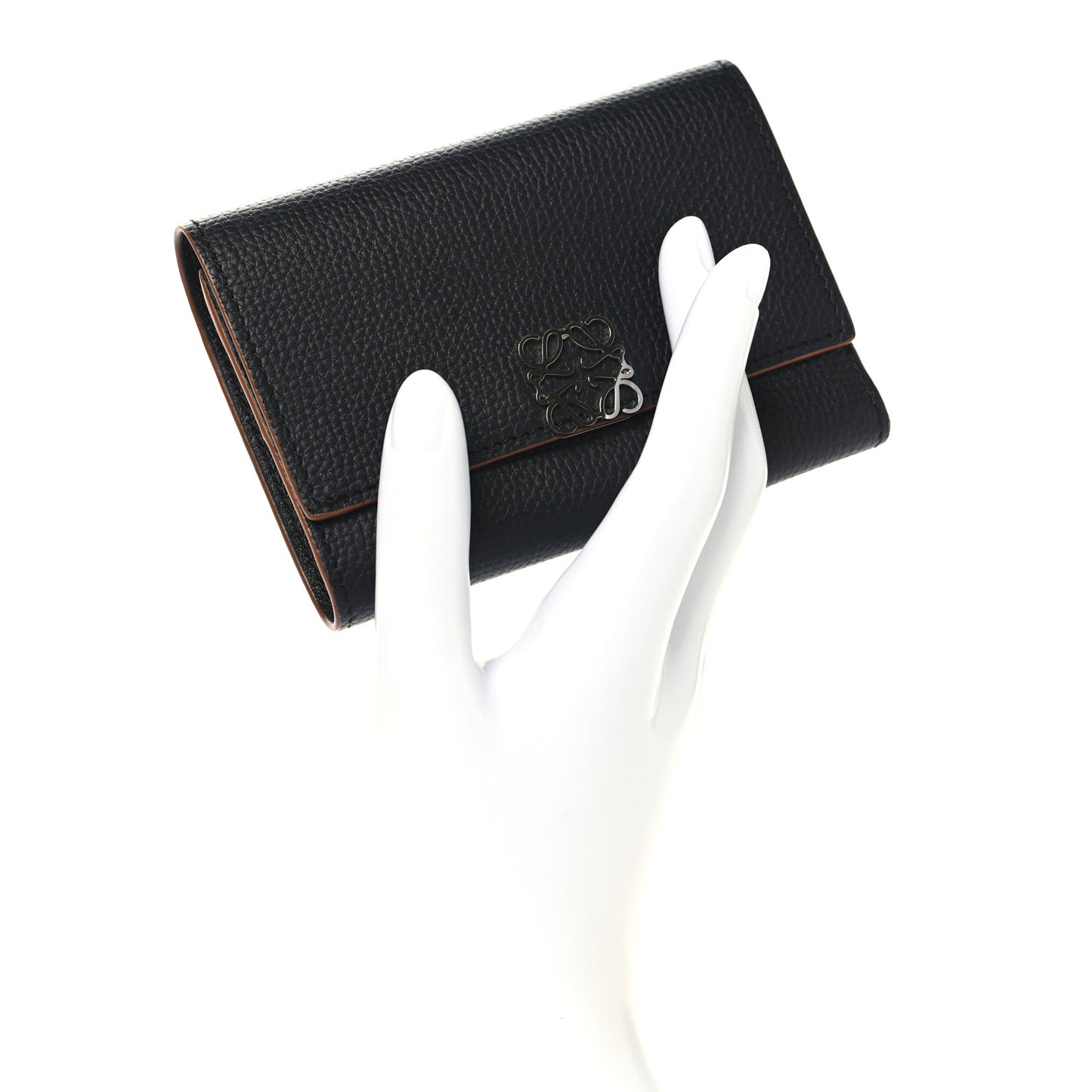 Pebble Grain Calfskin Anagram Small Vertical Wallet Black