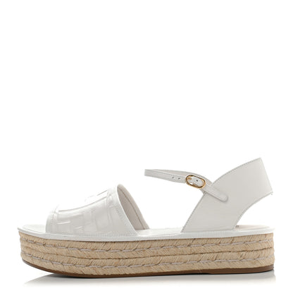 Fendi Nappa FF Embossed Espadrille Platform Sandals 37.5 Snow 1 of 7