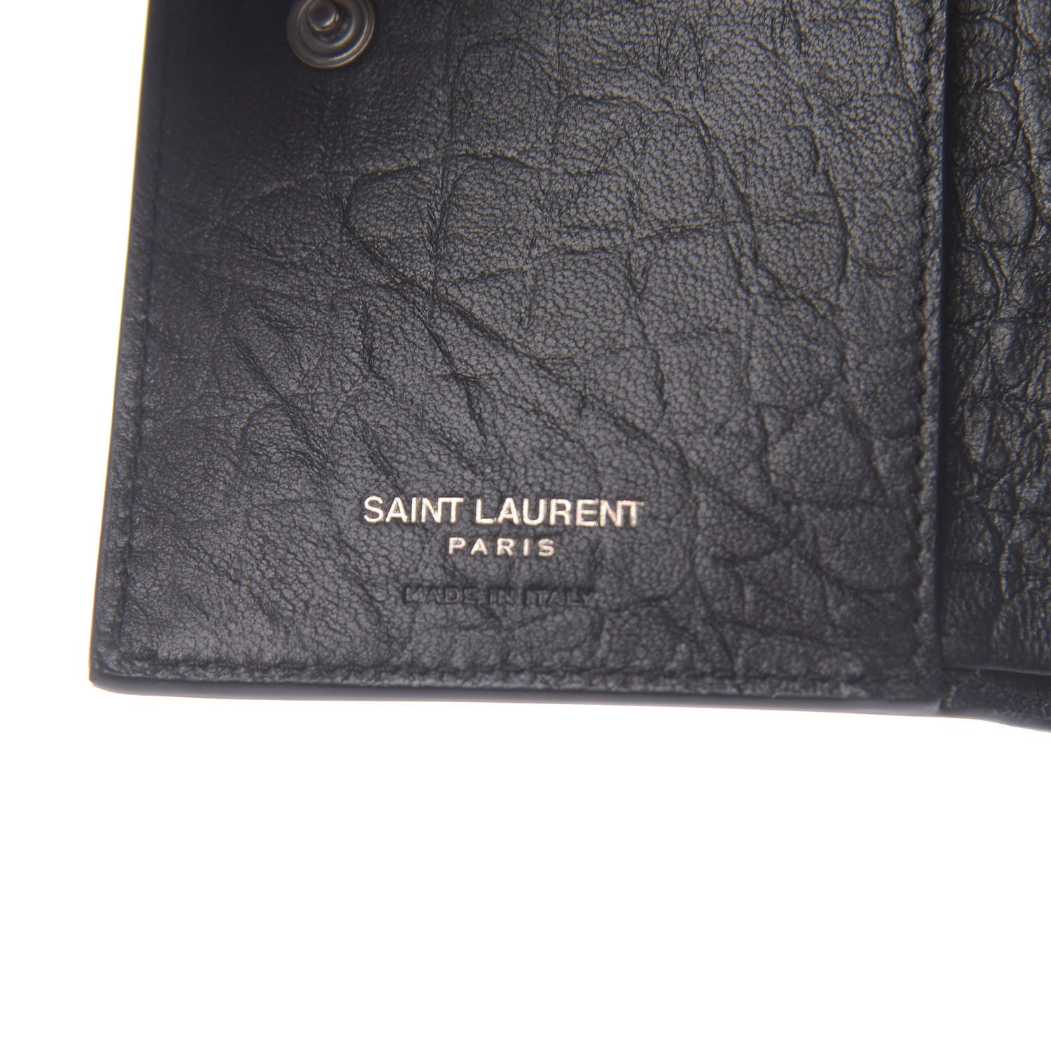 Saint Laurent Calfskin Crocodile Embossed Monogram Bi-Fold Zipped Wallet Black 6 of 8