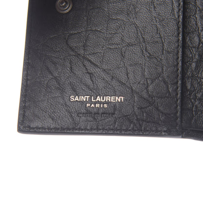 Saint Laurent Calfskin Crocodile Embossed Monogram Bi-Fold Zipped Wallet Black 6 of 8