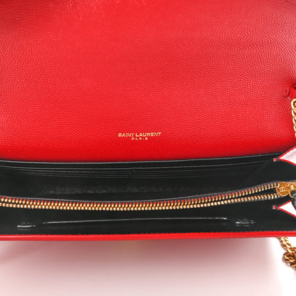 Saint Laurent Grain De Poudre Monogram Cassandra Chain Wallet Red 5 of 12