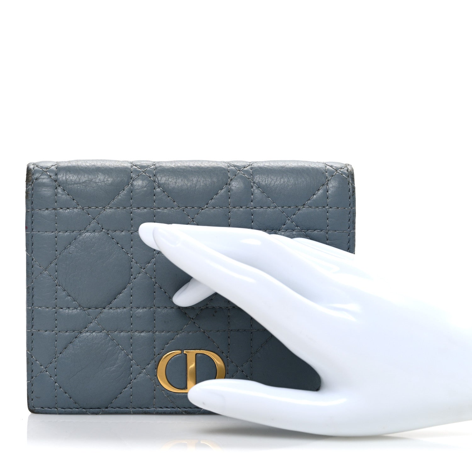 Christian Dior Supple Calfskin Cannage Caro Slim Wallet Cloud Blue 2 of 7