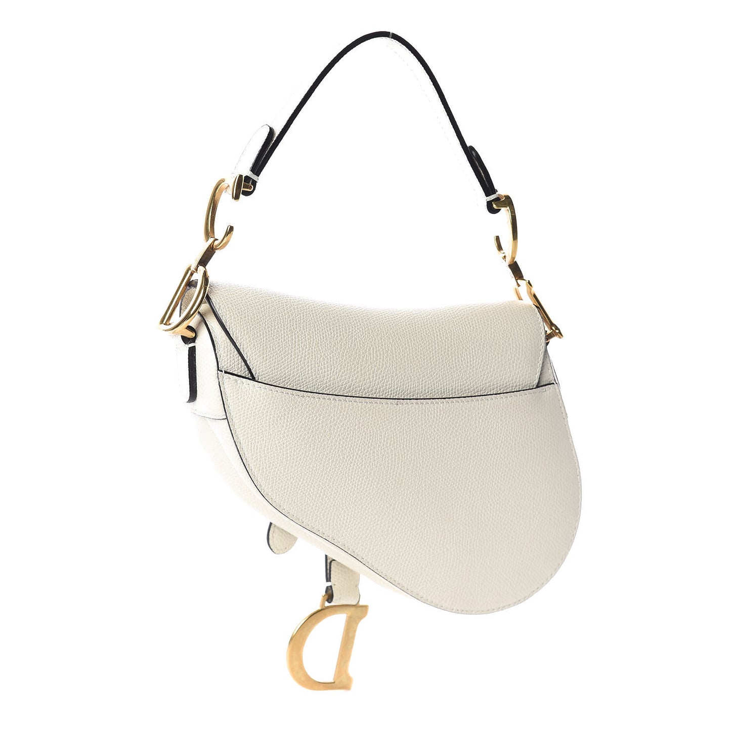 Grained Calfskin Mini Saddle Bag White