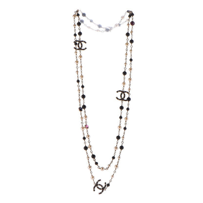 Chanel Pearl Bead Enamel CC Long Necklace Black Gold 1 of 5