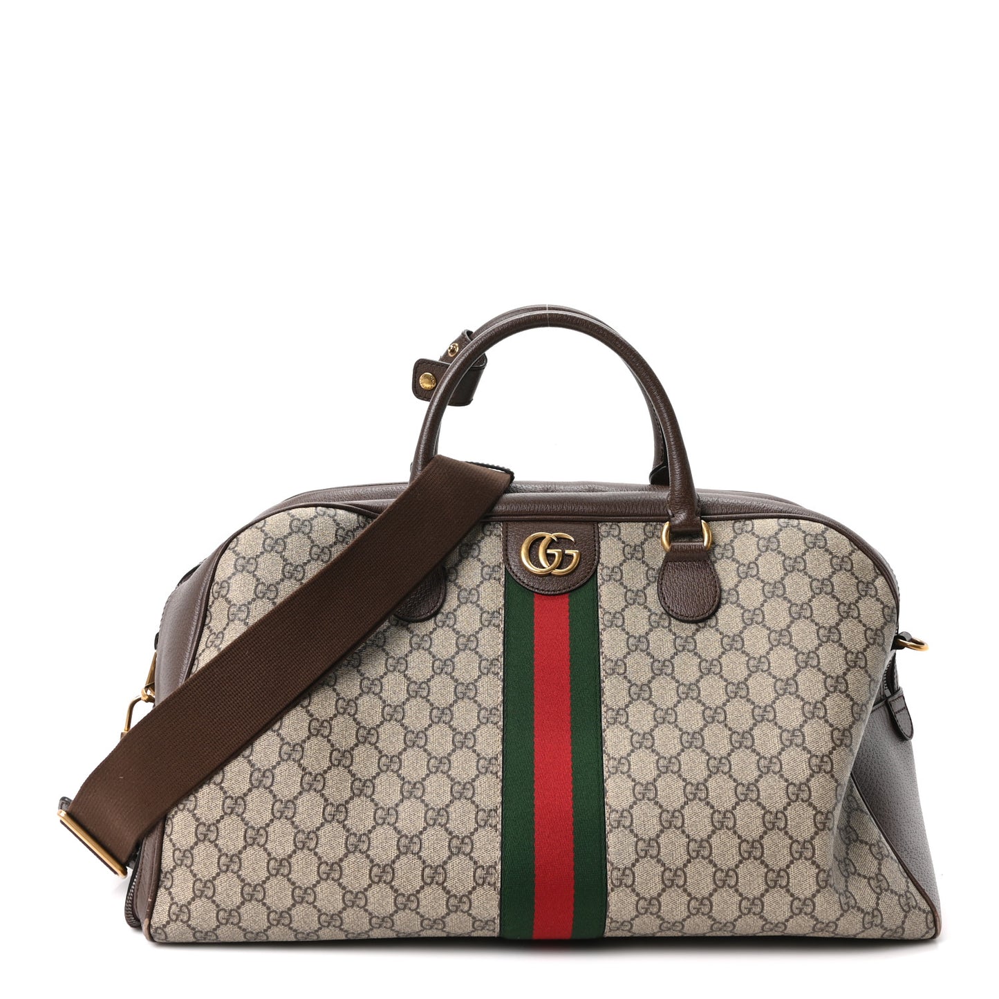 GG Supreme Monogram Textured Dollar Calfskin Web Large Savoy Bowling Bag Beige Ebony New Acero